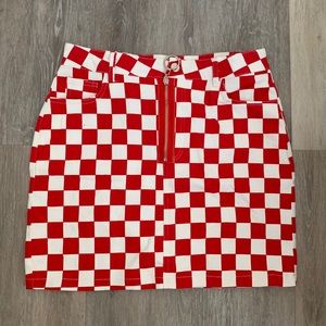 Red checkered skirt
